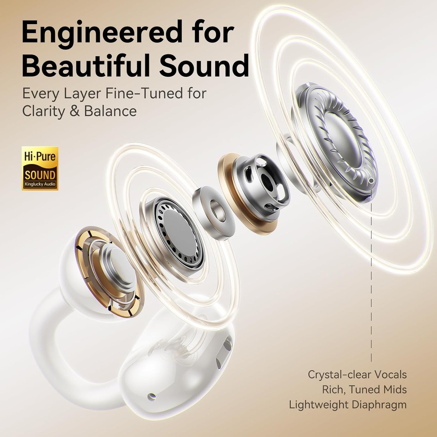 Jewelry-Inspired Clip-On Earbuds with Butterfly Earrings, Comfortable Fit & 40H Playtime Open Ear Bluetooth 5.4 Wireless Headphones for Women, Small Ears, Sports & Workouts (White)