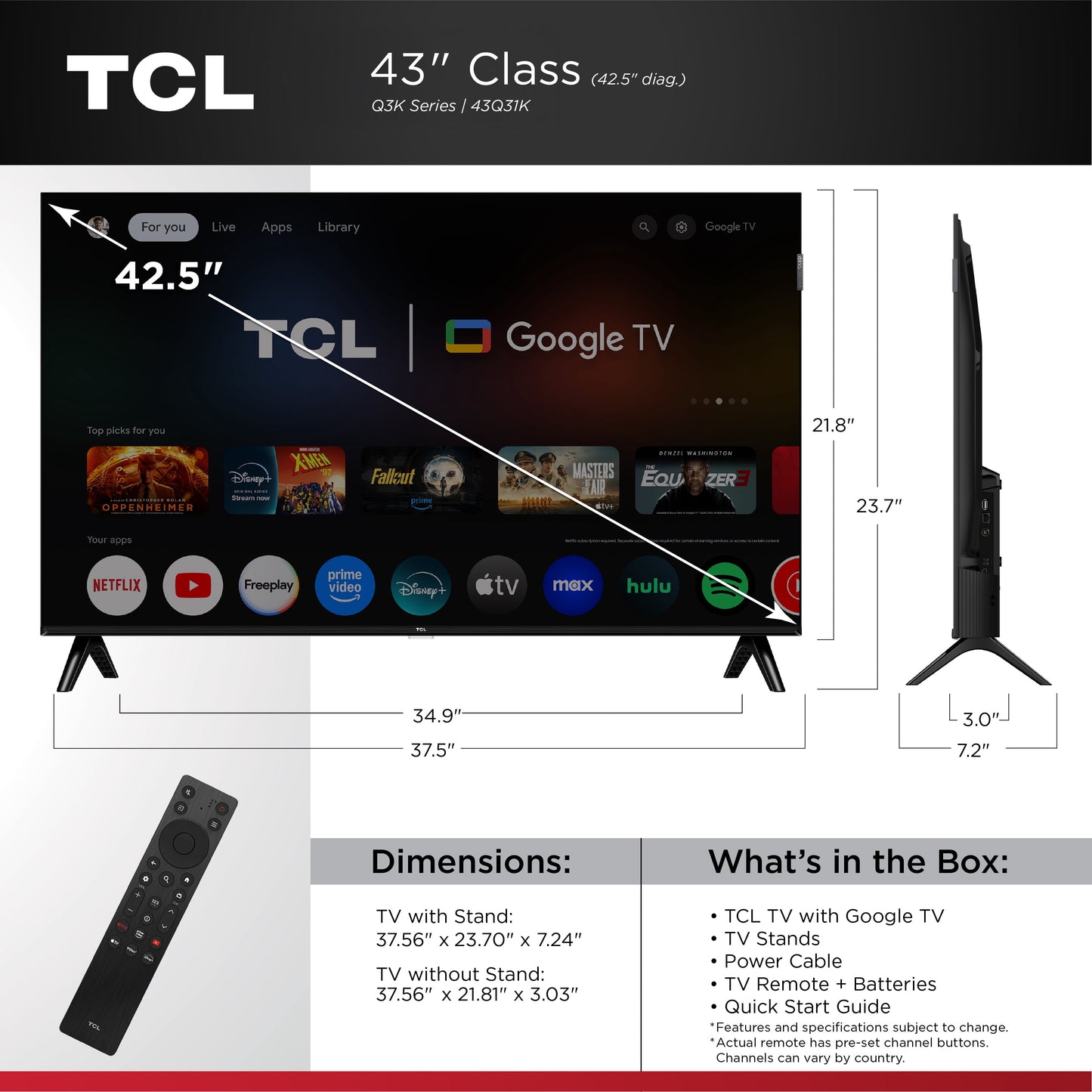 43" Q31K Series 1080P FHD QLED Smart TV with Google TV – 43Q31K