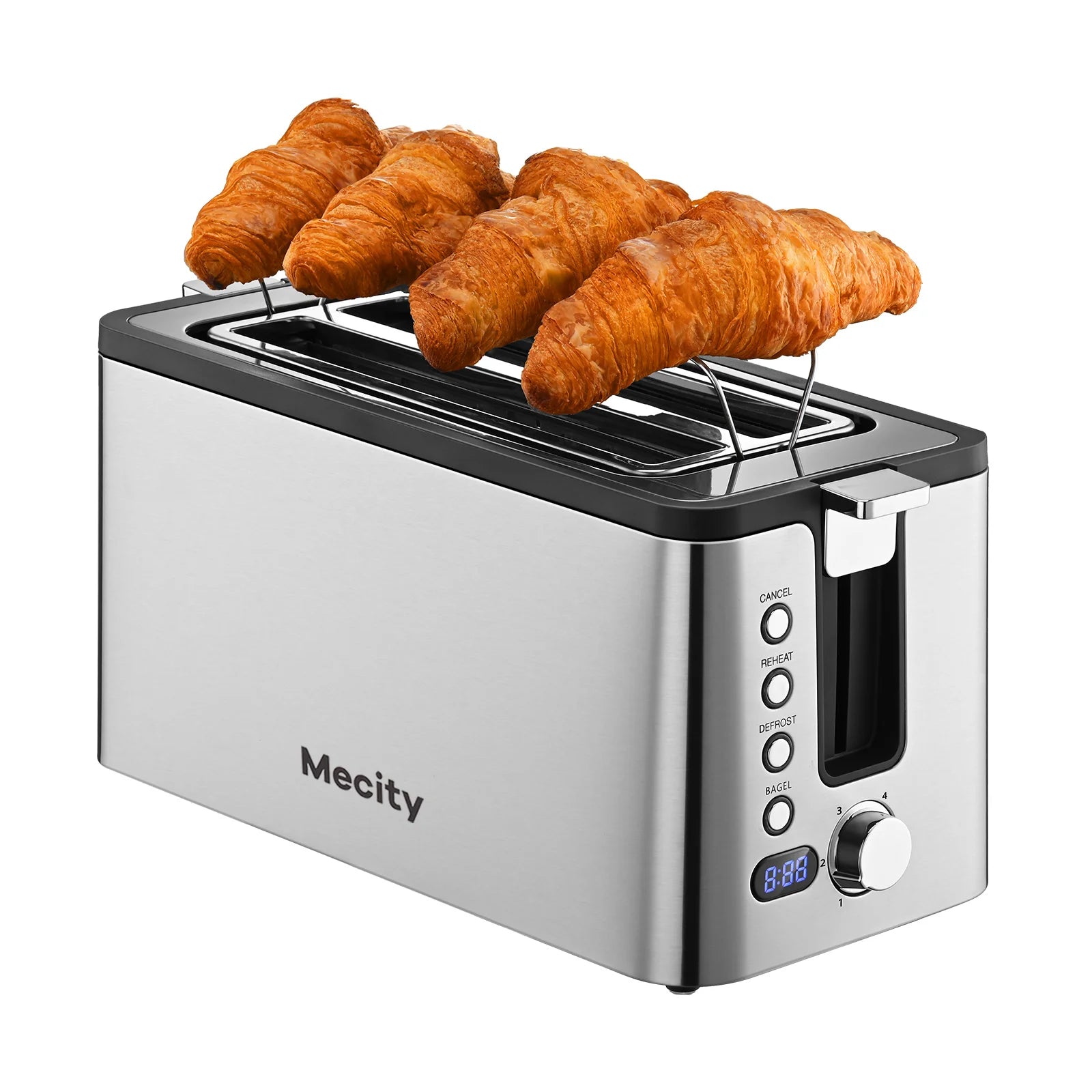 4-Slice Stainless Steel Toaster with Digital Countdown Timer & Warming Rack, 1300W, Silver