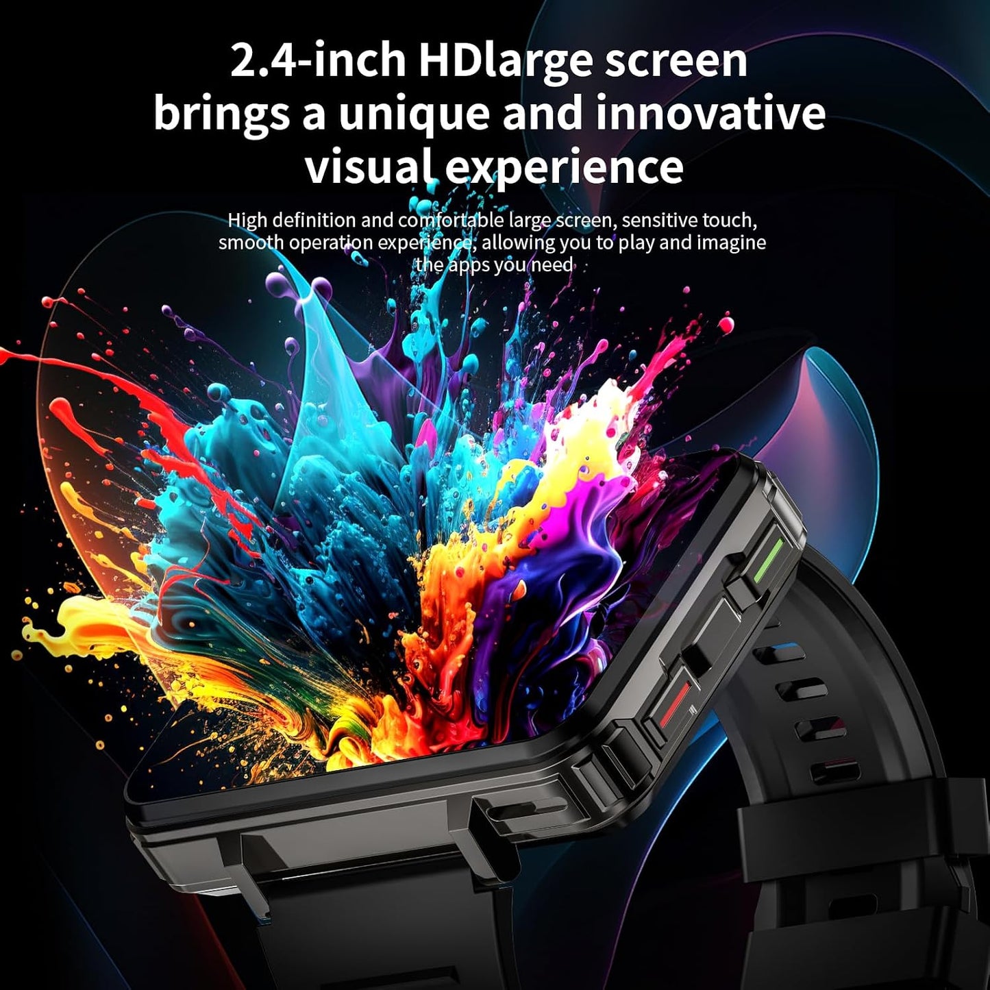 4G SIM Card Smart Watch, 6GB+128GB Android Smartwatch Phone Call, 2.4" Large Screen Sport Watch 1500Mah Dual Camera Wifi Bluetooth GPS Smart Watches for Men