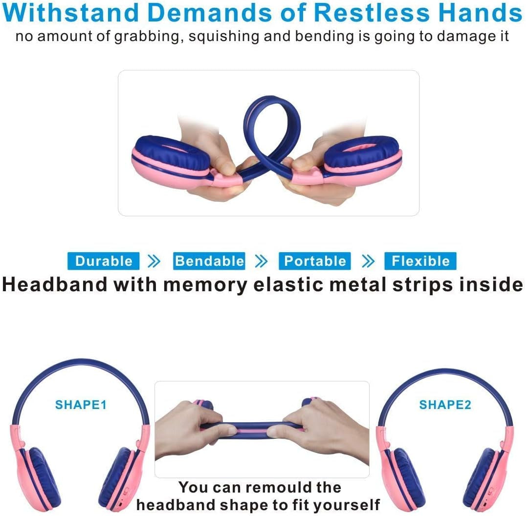 2 Pack Kids Bluetooth Headphones with Share Port, 75/85/94Db Volume Limit W/Mic for Toddler Teens, Bluetooth 6.0, 30H Playtime, Foldable Headsets W/Travel Case for School Airplane Ipad PC