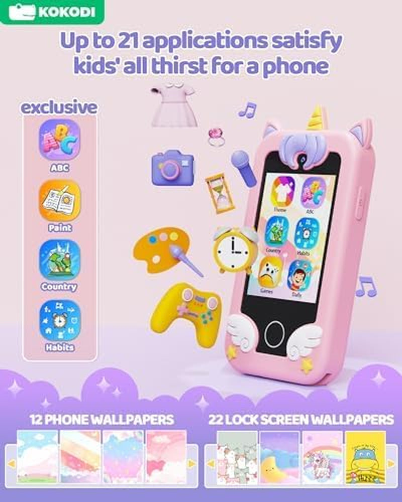 KOKODI Kids Smart Phone Toys, Birthday Gifts Unicorn Toddler Play Phone for Girl