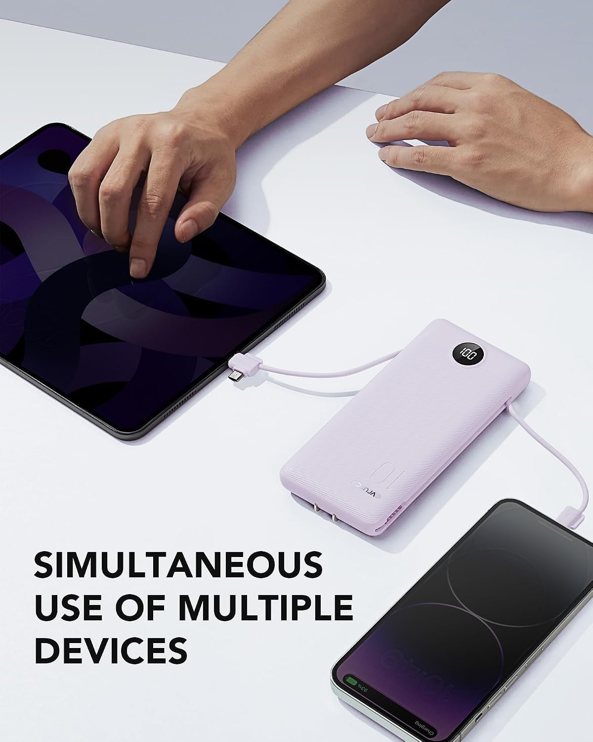 Portable Charger, Power Bank Built-In Cables and AC Wall Plug