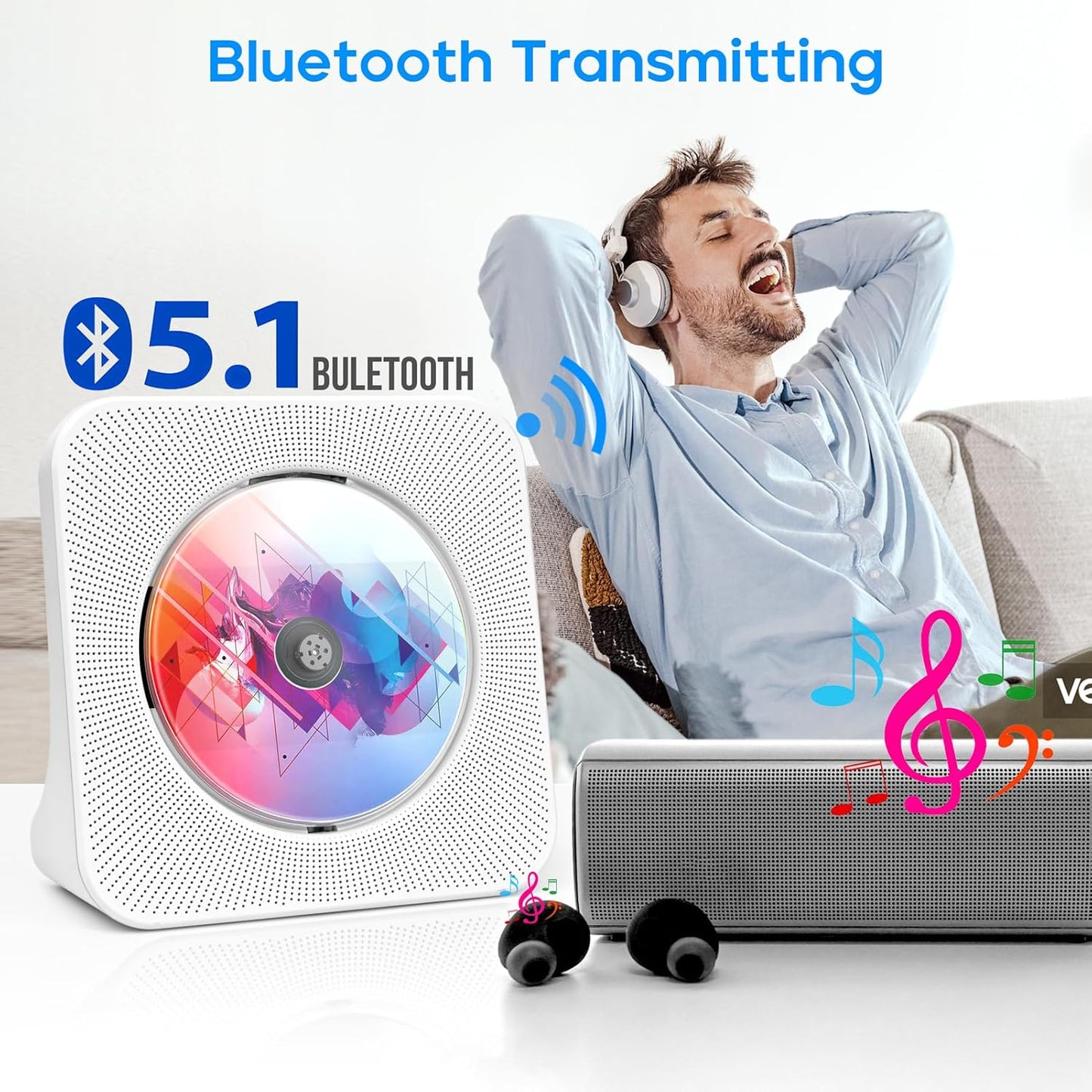 Bluetooth Portable CD Player with Speakers & Remote - FM Radio & USB Support