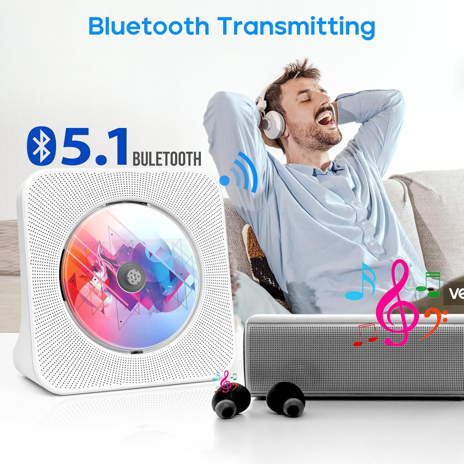 Bluetooth Portable CD Player with Speakers & Remote - FM Radio & USB Support