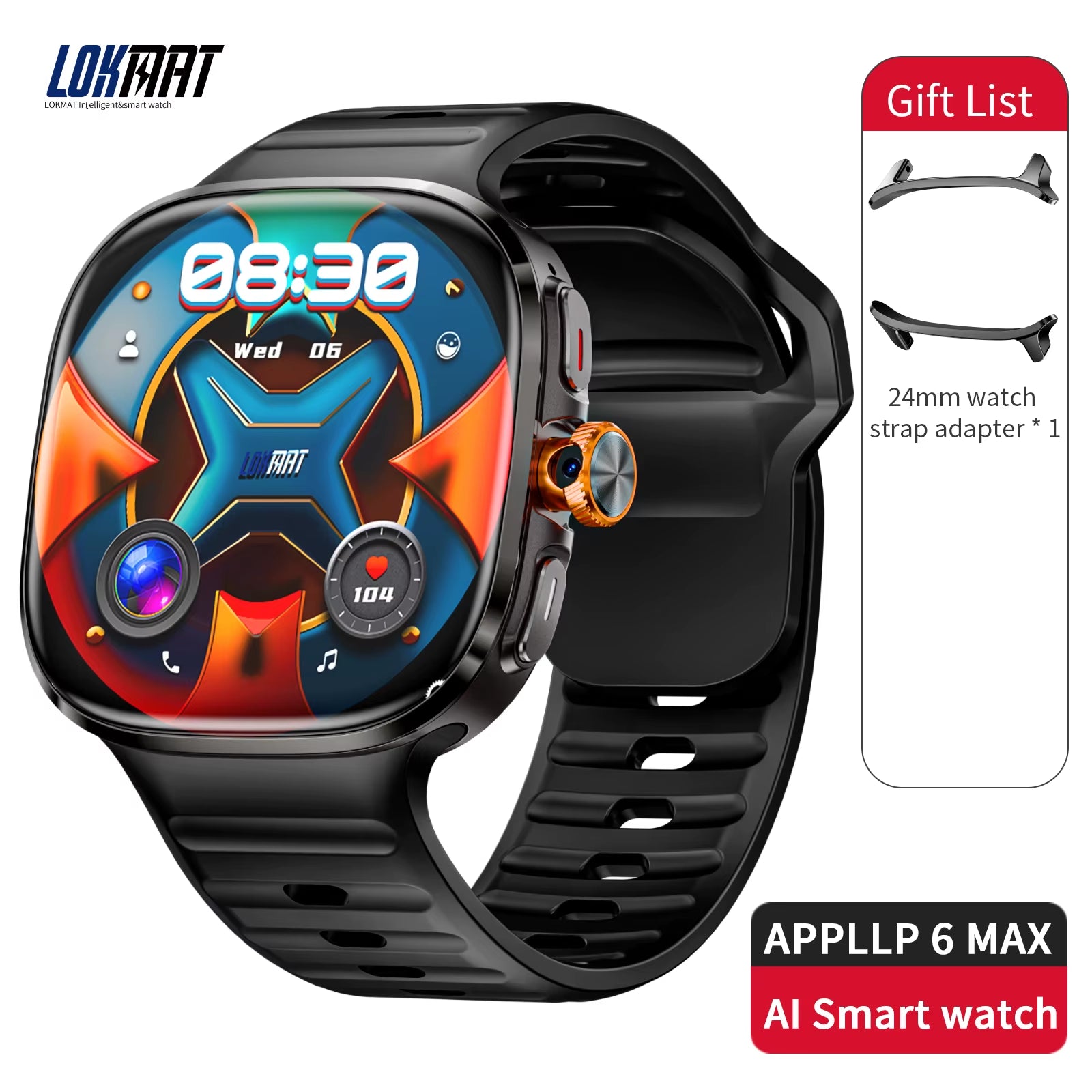 New APPLLP 6 MAX Android Smart Watch Phone Amoled Touch Screen Rotating Camera AI Translation Function Chatgpt