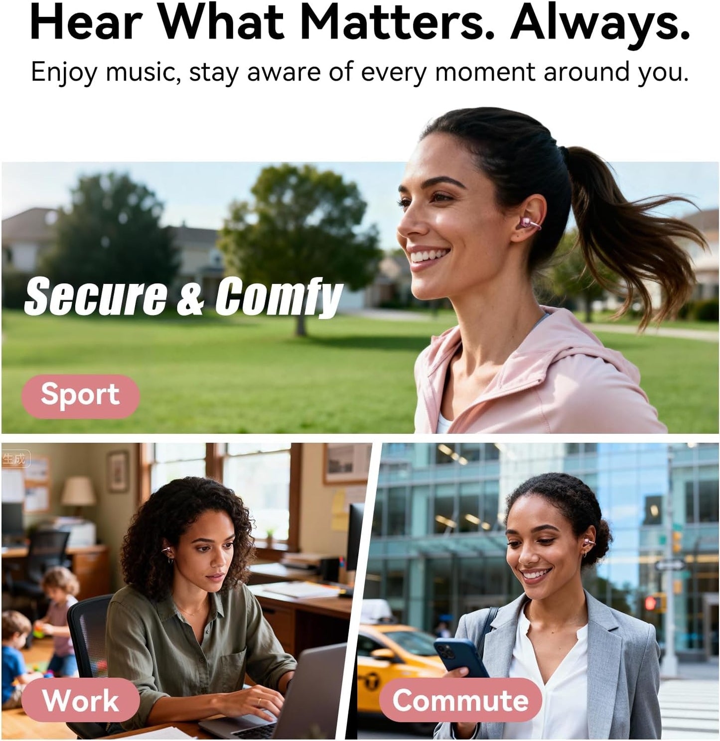 Clipfree Open-Ear Headphones with Butterfly Earrings, Ultra-Comfort & Snug Fit Clip on Earbuds, 50H Playtime Bluetooth 6.0 Wireless Headphones for Women Gifts, Sports & Workouts (Rose Gold)