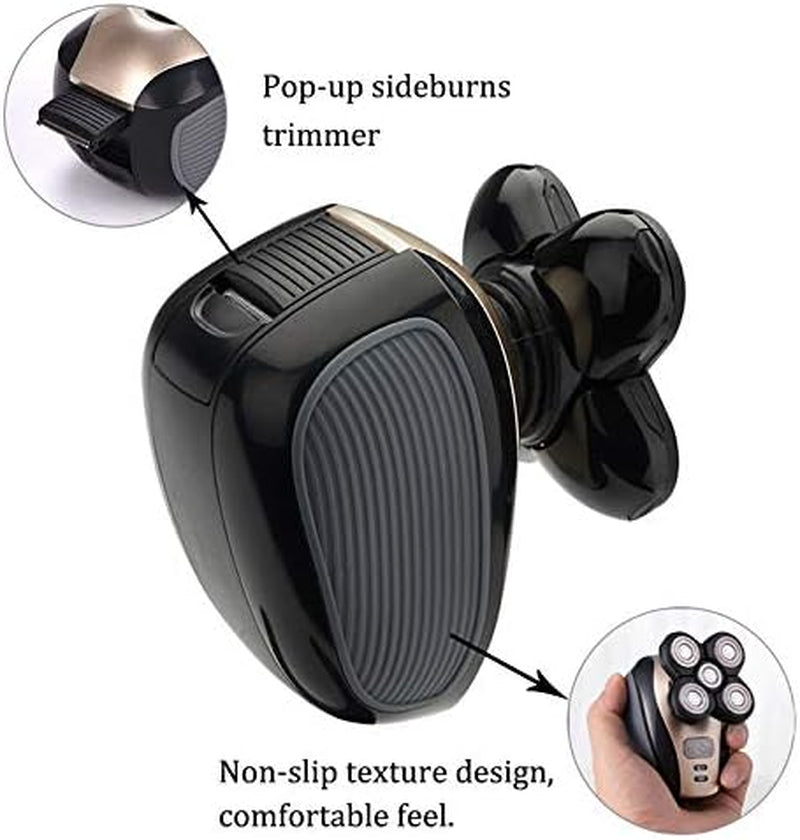 Men'S Electric Bald Razor, 5 in 1 Bald Men'S Head Shaver, IPX7 Waterproof Shaver Heads, Nose Hair Sideburn Trimmer, USB Rechargeable Bald Head Razor
