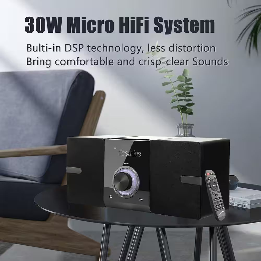 Compact 30W Stereo System-Cd Player, Bluetooth, FM Radio, USB, AUX, Earphone Port, Dsp-Tech, Remote (New Version)