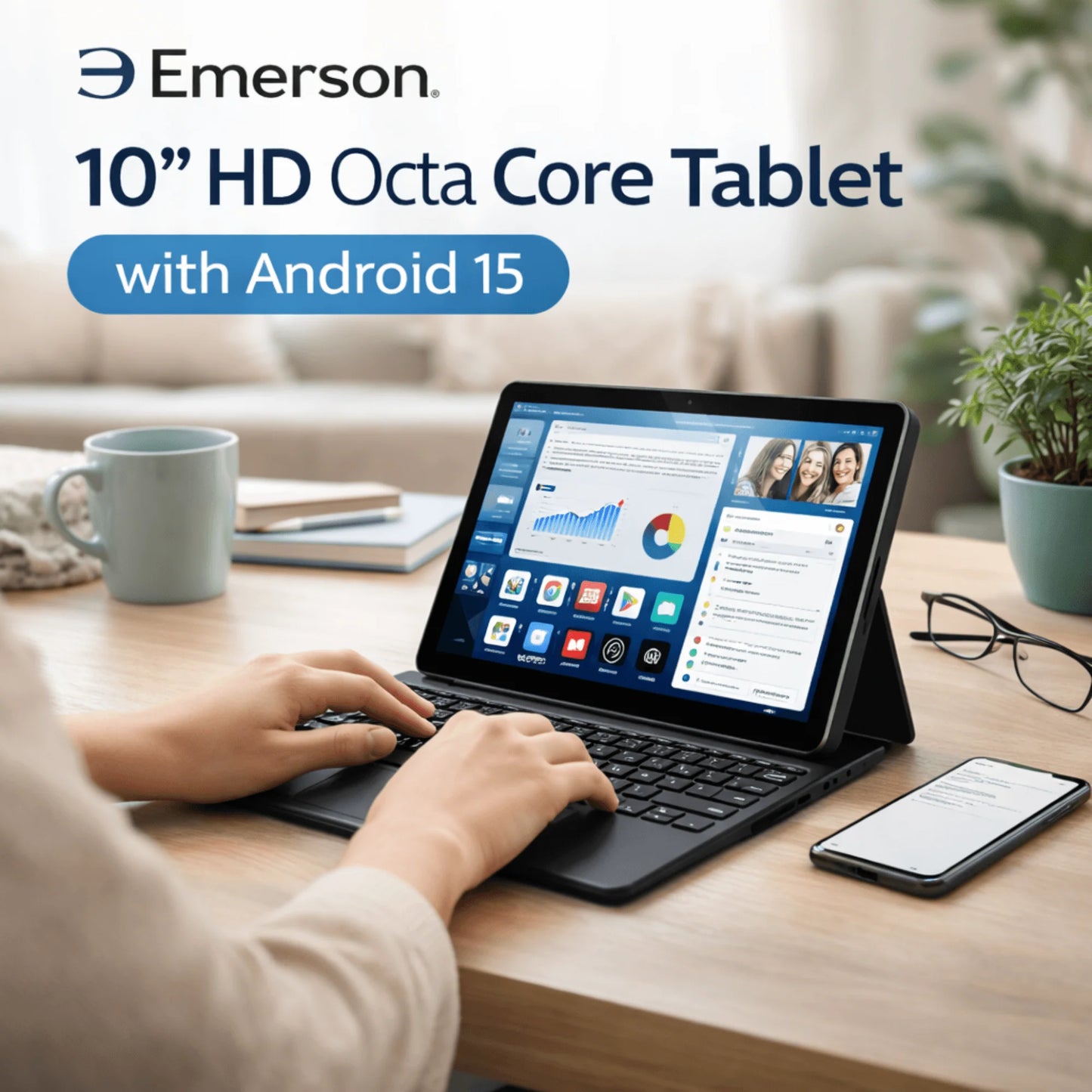 Emerson 10" HD Octa Core Tablet with Android 15 - Refurbished