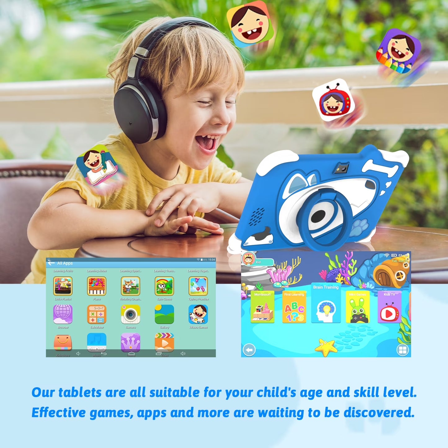 Android 12 Kids Tablet, 7 Inch Tablet for Kids, 4GB RAM 32GB ROM Toddler Tablet, 1.5Ghz Quad-Core Processor, Safety Eye Protection Screen, Parental Control APP, Tablet with Shockproof Case