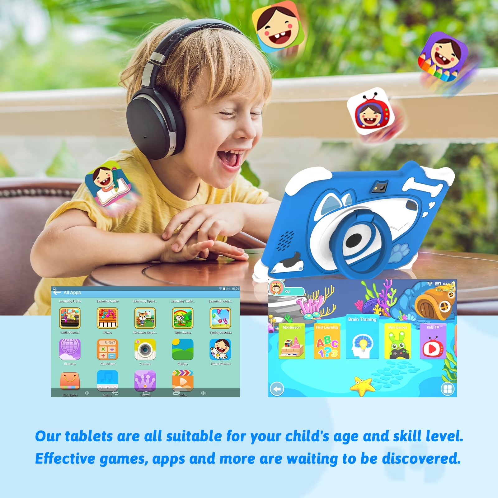 Android 12 Kids Tablet, 7 Inch Tablet for Kids, 4GB RAM 32GB ROM Toddler Tablet, 1.5Ghz Quad-Core Processor, Safety Eye Protection Screen, Parental Control APP, Tablet with Shockproof Case