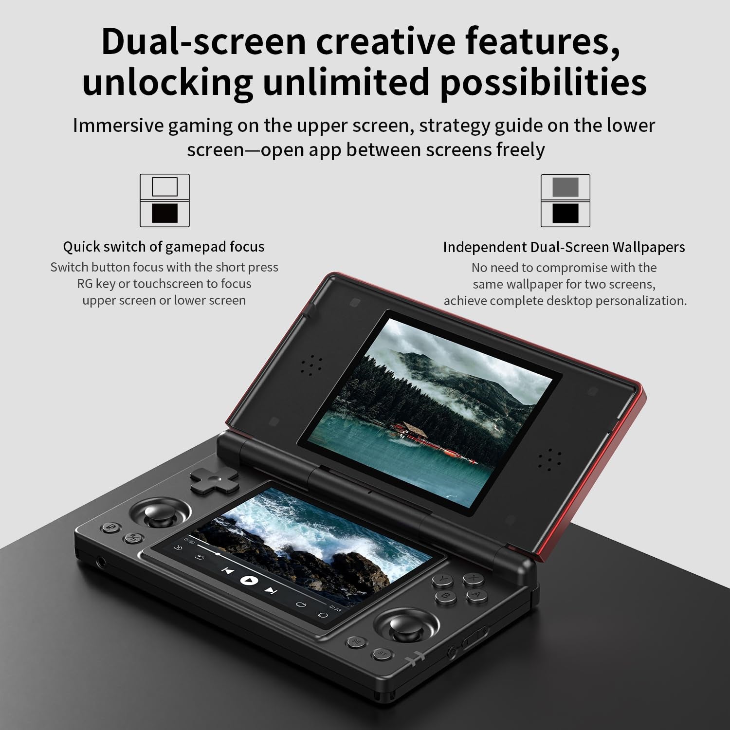 Anbernic RG DS Handheld Game Consoles RG DS Retro Gaming Console Dual-Screen Video Game Console 3+32GB Android 14 Portable Pocket Arcade 4000Mah Battery Wifi Bluetooth HD Output Black
