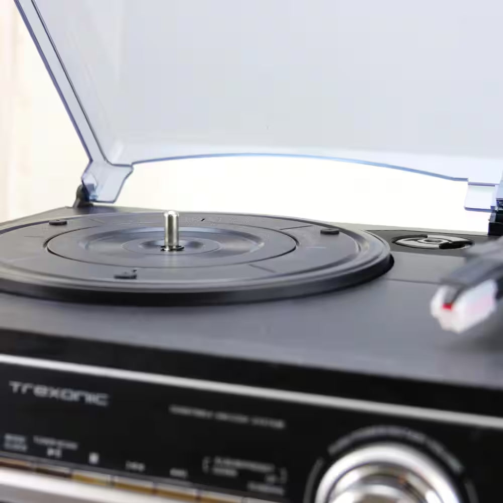 3-Speed Turntable with CD Player, Double Cassette Player, Bluetooth, FM Radio and USB/SD Recording