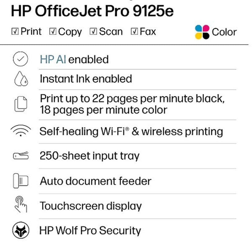 HP Officejet Pro 9125E All-In-One Printer with 3 Months Instant Ink