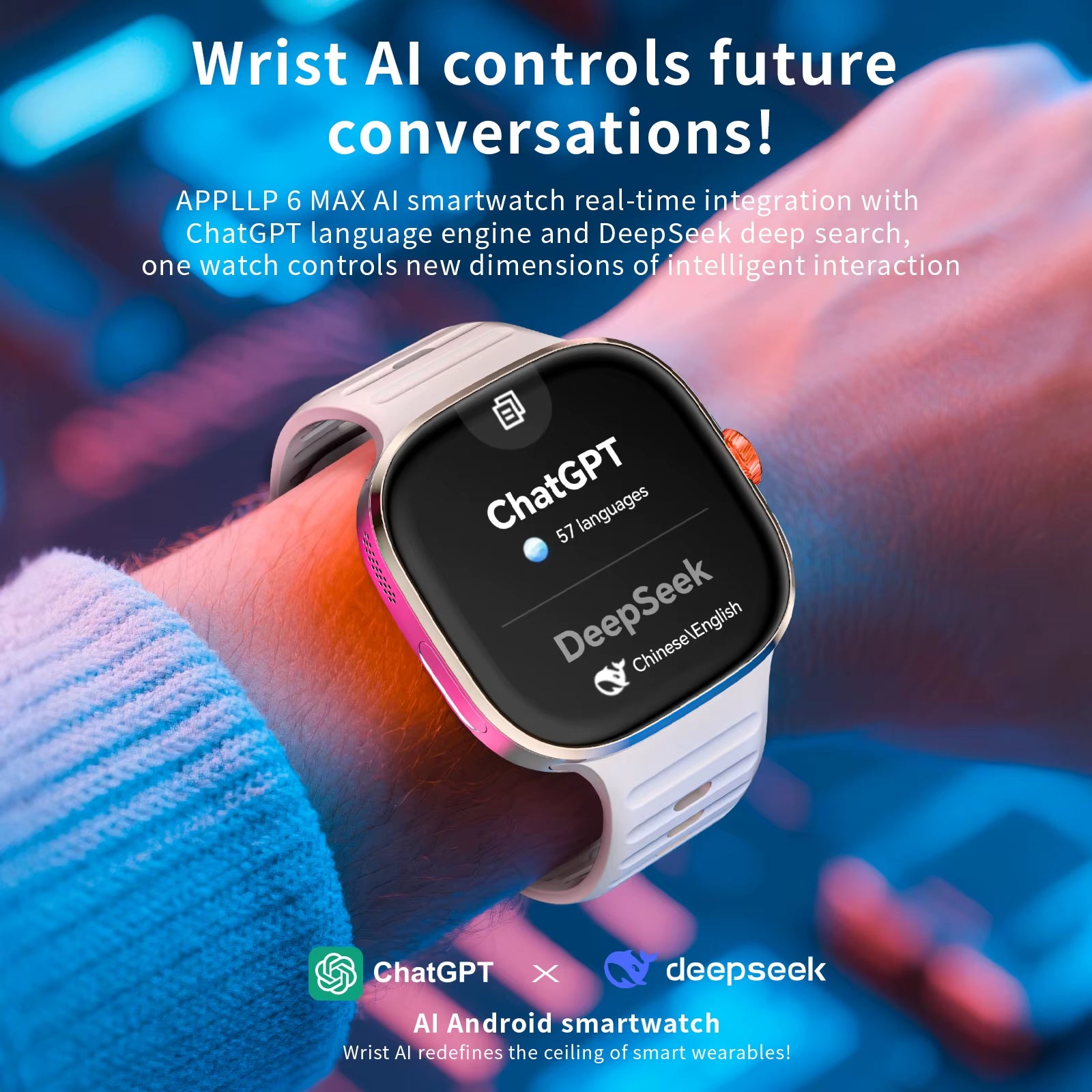 New APPLLP 6 MAX Android Smart Watch Phone Amoled Touch Screen Rotating Camera AI Translation Function Chatgpt