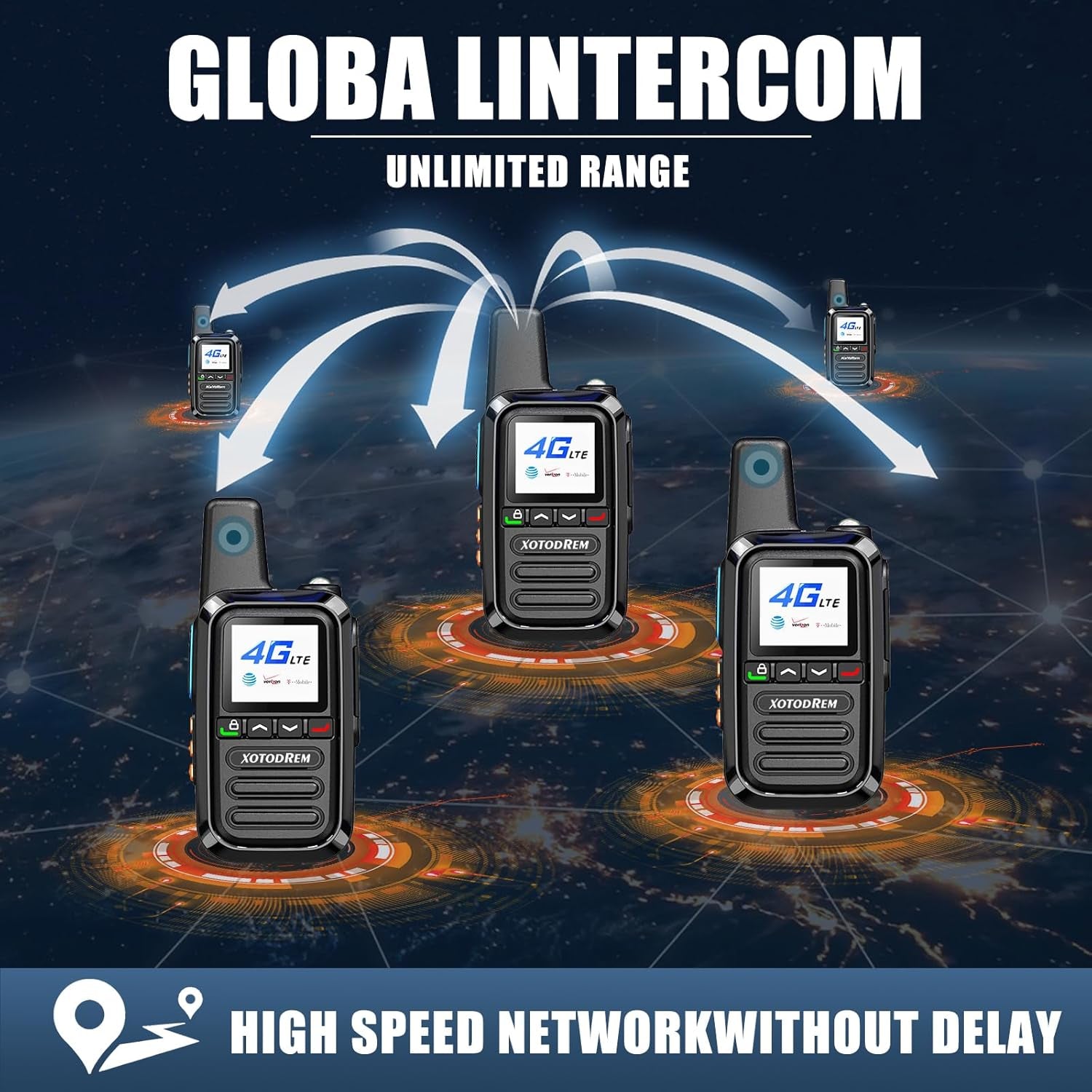 Global Lifetime Free Rapid Walkie Talkies Unlimited Range 4G LTE Poc(Push-To-Talk over Cellular) Radios Nationwide PTT Cellular Radios Long Distance for Family, Logistics, Company 4Pcs with Sim Card