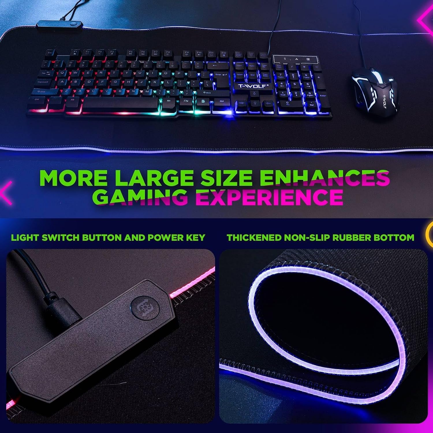 6 in 1 Gaming Accessories Bundle Includes Keyboard, Mouse, Mouse Pad, Headset, LED XL Mouse Pad, Luminous Headphone Stand Backlight PC Gaming Set for PC Beginner Gamer Gift Favors