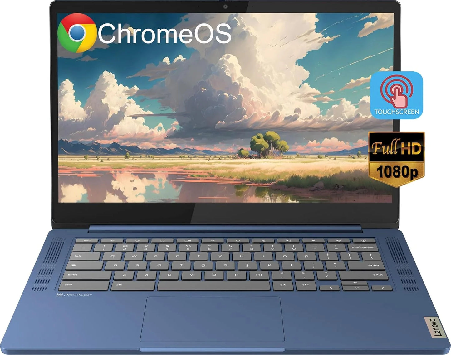 Slim 3 Chromebook Laptop for Business Student, 14'' FHD IPS Touchscreen, 8-Core Mediatek Kompanio 520 Processor, 4GB RAM, 64GB Emmc, Wi-Fi 6, Bluetooth, Chrome OS, Abyss Blue