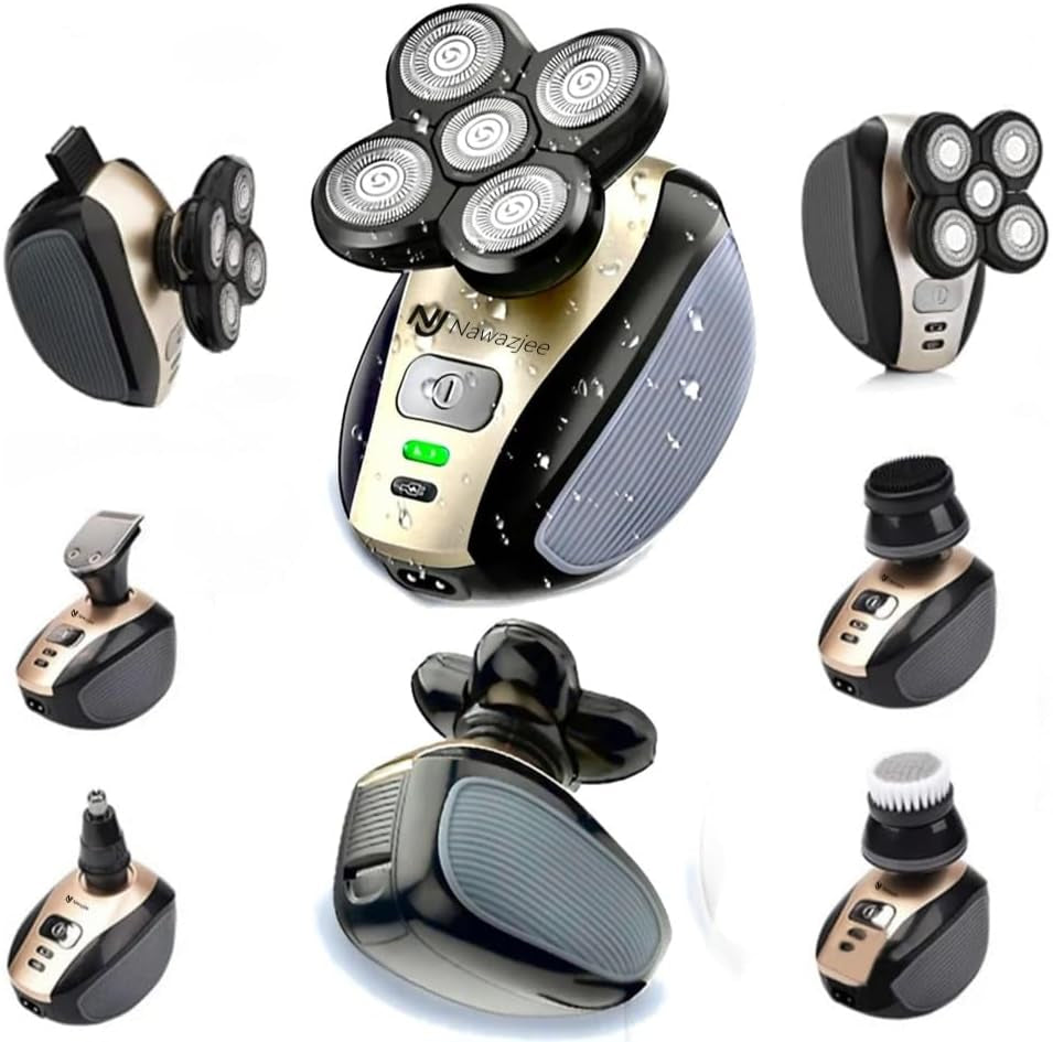 5 in 1 Electric Shaver Bald Head Shaver Head Shavers for Bald Men Electic Razor Waterproof IPX7 Cordless Rechargeable Trimmer for Nose Ear Face Body Hair Wet Dry Men Head Grooming Kit Hair Clippers