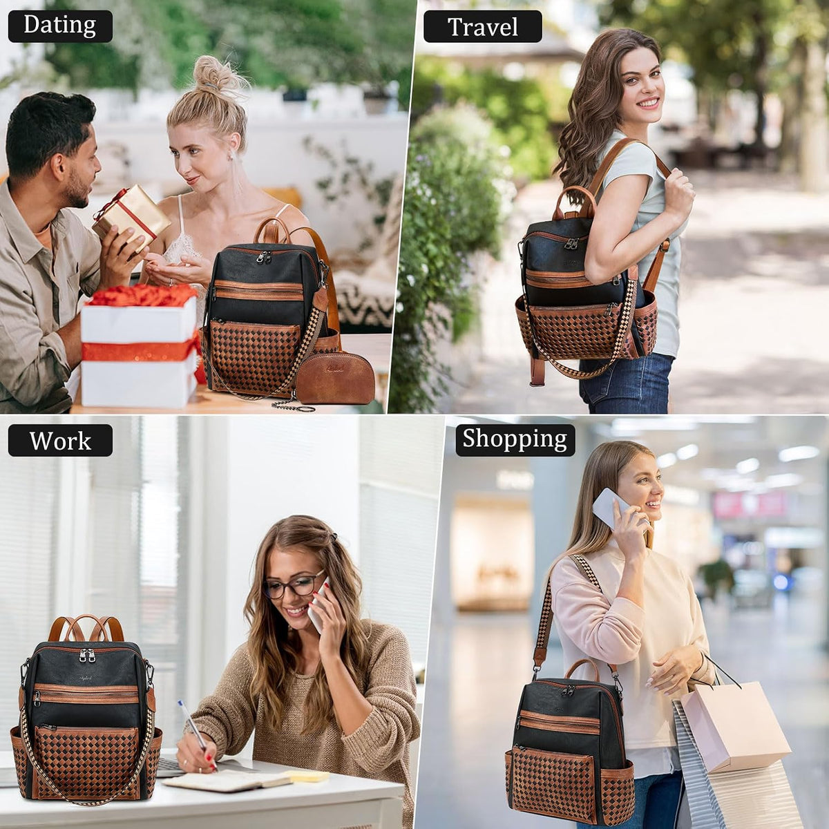 Leather Backpack Purse for Women Designer Ladies Shoulder Bag Fashion Faux Work Travel Handbags