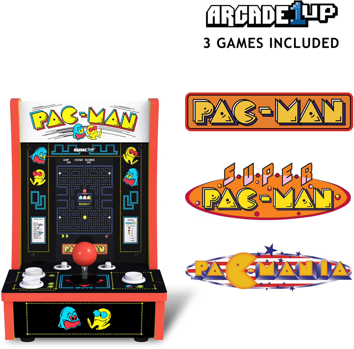 Pac-Man Countercade - 3 Classic Games, Retro Game Console for Home, Portable Console with 7-Inch Screen, Table-Top Video Game for Game Room