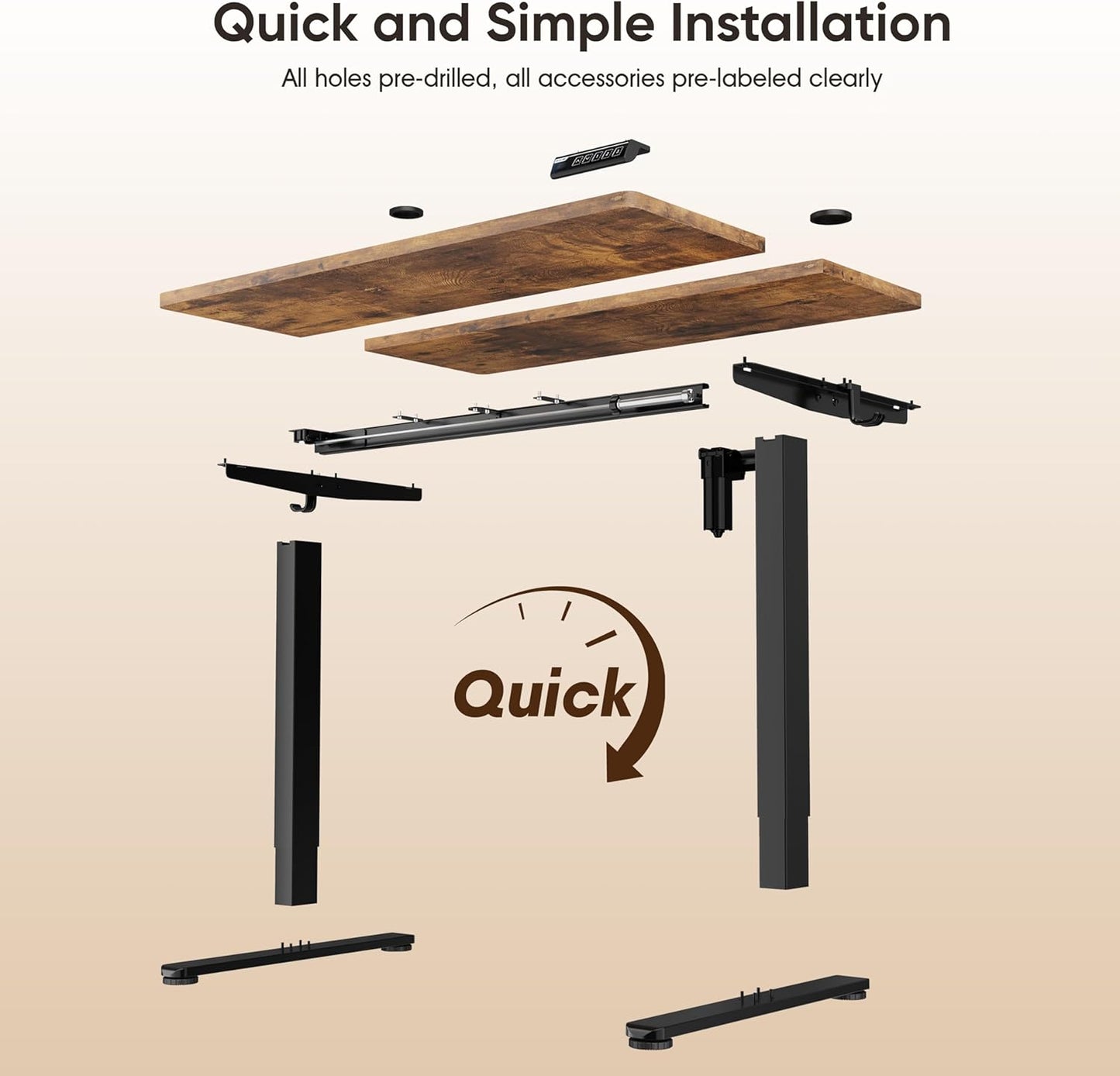 55" Electric Standing Desk,Height Adjustable Home Office Sit Stand up Computer PC Table,Tall Standup Workstation, Gaming Writing Study Bedroom Rising Desks,Brown