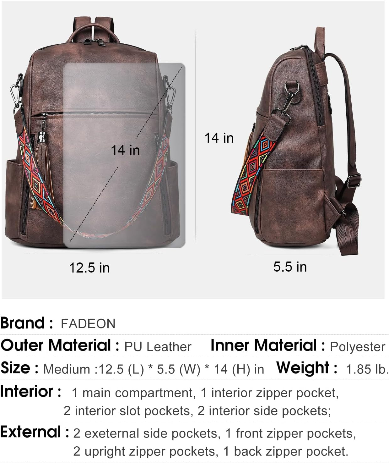 Leather Backpack Purse for Women Designer Travel Backpack Purses PU Fashion Ladies Shoulder Bag with Tassel