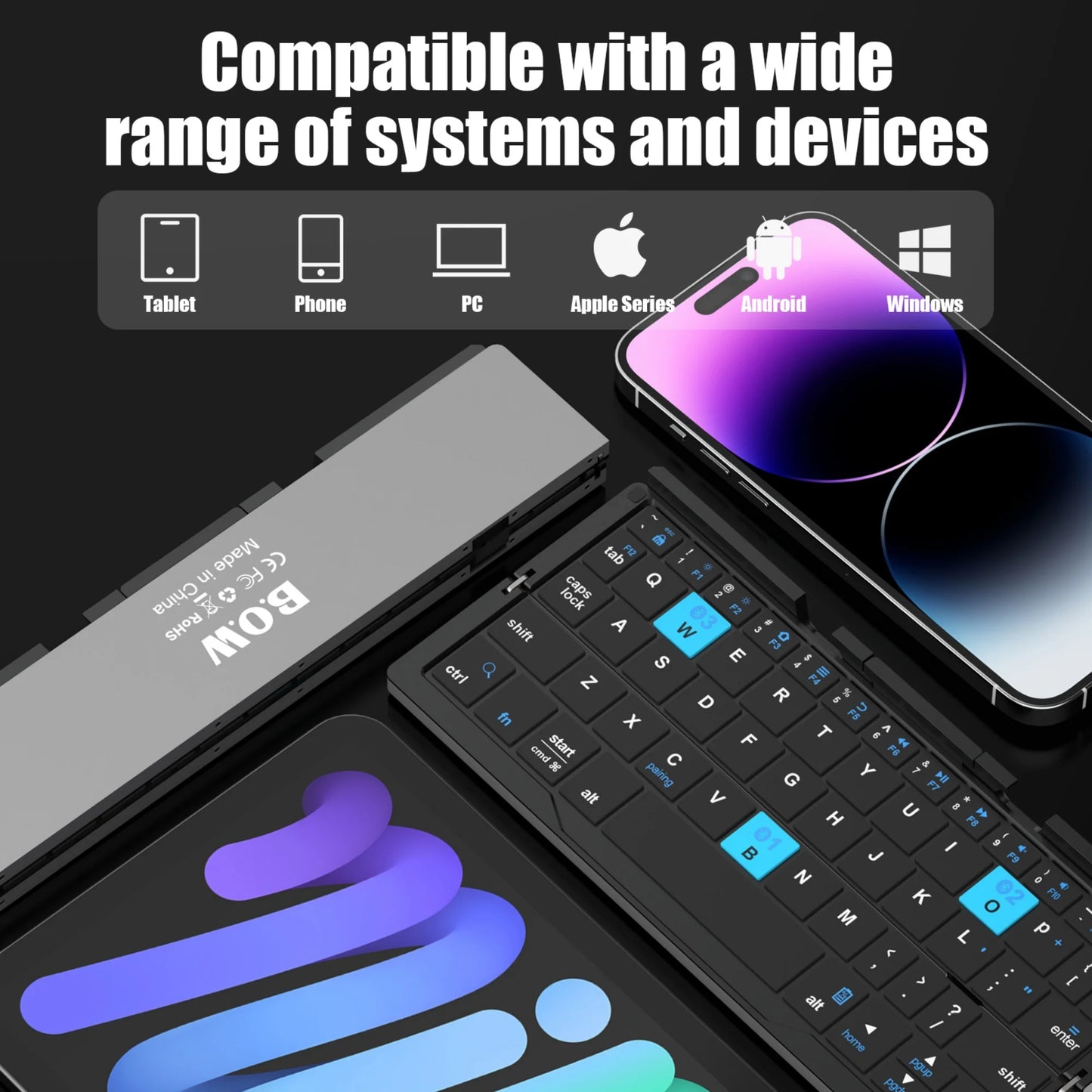 Foldable Bluetooth Keyboard with Magnetic Stand,Mini Keyboard for Tablet,Phones.Travel(Black）