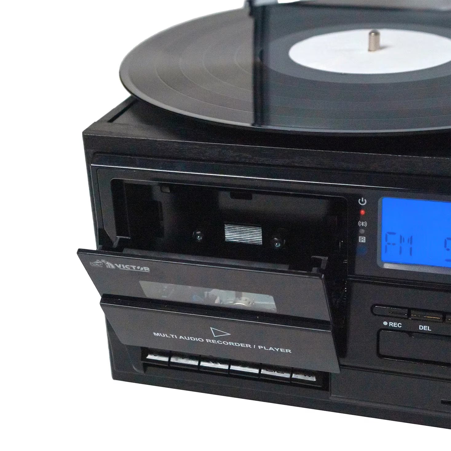 VWRP-4200 Cosmopolitan 8-In-1 Turntable Music Center with 3-Speed Record Player, Cd/Mp3/Cassette Player, AM/FM Radio, Dual Bluetooth in & Out, USB Playback & Recording