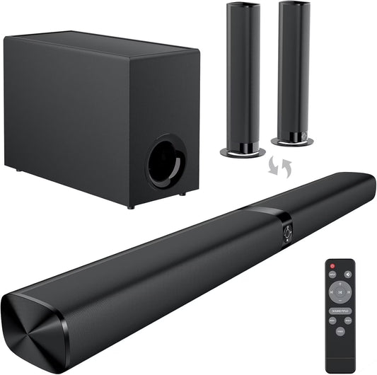 Sound Bar for Smart TV, 110W Sound Bar with Subwoofer, 2 in 1 Detachable Bluetooth Soundbar for TV with Deep Bass & Volume Boost & 3 Equalizer Modes, Black