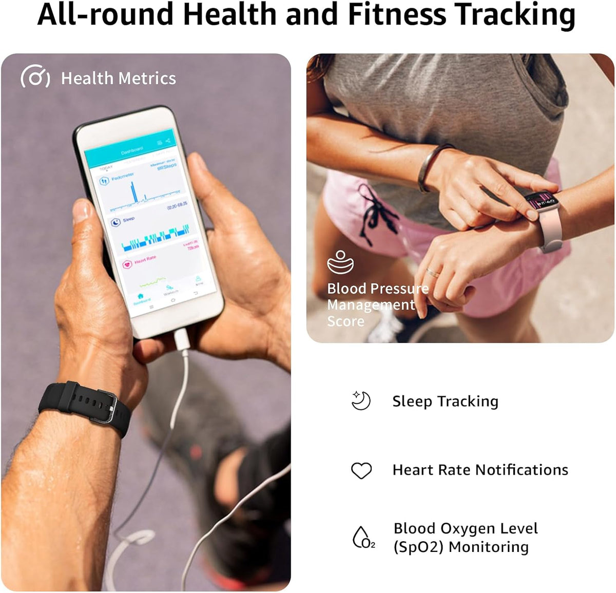 Smart Watches for Men Women, 1.85" HD Touchsreen, Bluetooth Calling, 5 ATM Water-Resistance, 140+Sports Modes, Health, Fitness & Sleep Tracker, Timer, Pedometer, Fitnesswatch for Android/Ios Black