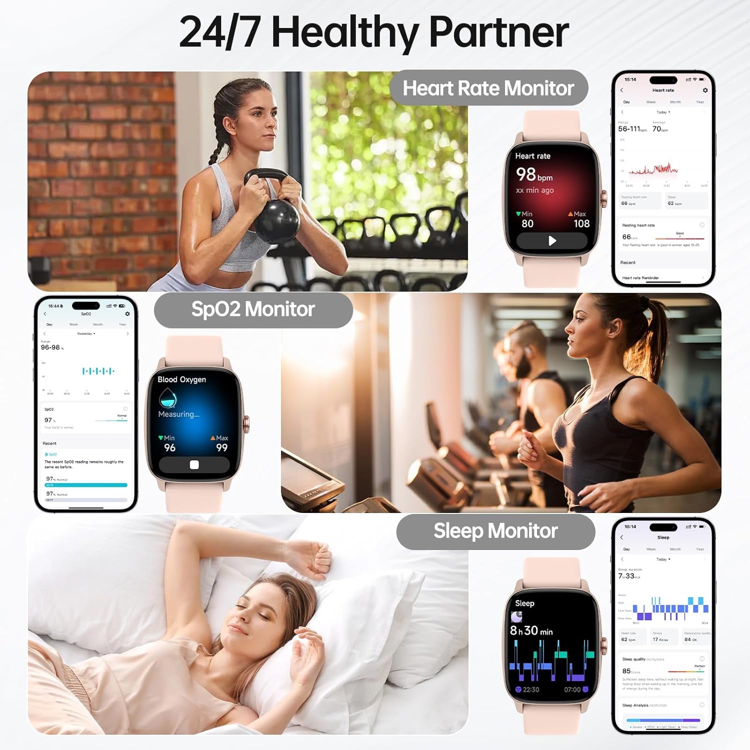 Smart Watch for Men Women with Bluetooth Call & AI Voice, 1.85" HD Fitness Tracker with Heart Rate Spo2 Sleep Monitor, 100+ Sports Modes, Mini Games, IP68 Waterproof Smartwatch for Android Ios Phones