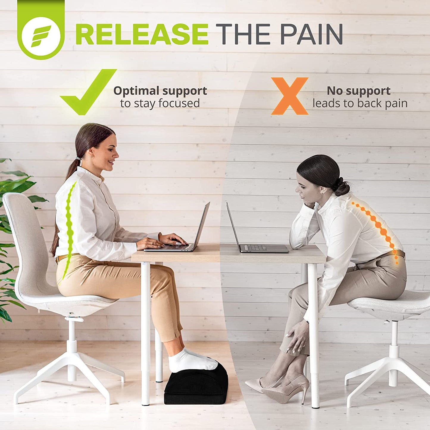 Chiropractor-Endorsed Orthopedic Teardrop Design 2In1 Adjustable under Desk Foot Rest for Lumbar Back Knee Pain (Black)