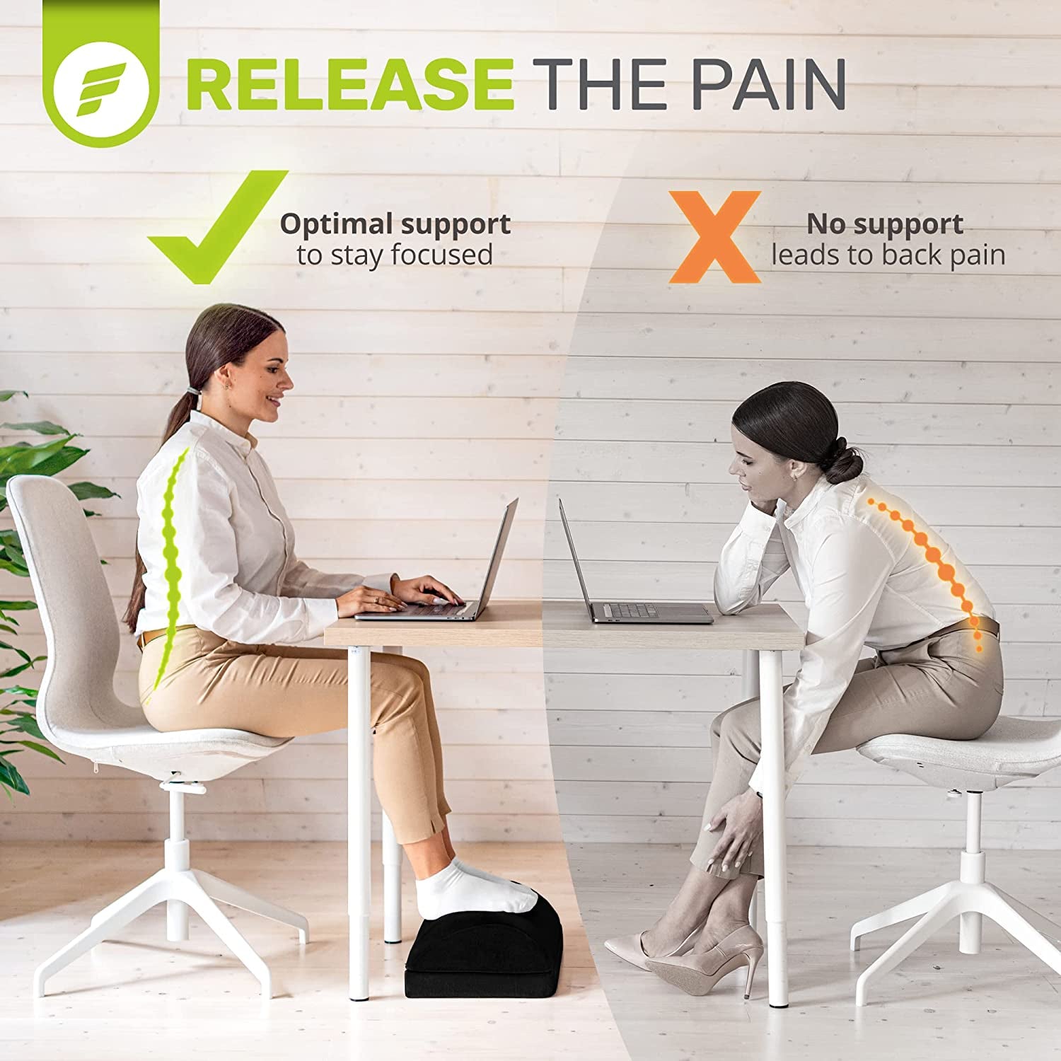 Chiropractor-Endorsed Orthopedic Teardrop Design 2In1 Adjustable under Desk Foot Rest for Lumbar Back Knee Pain (Black)