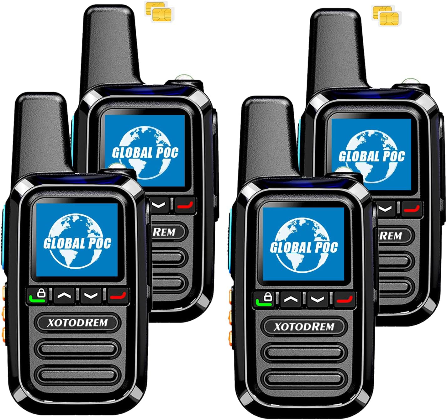 Global Lifetime Free Rapid Walkie Talkies Unlimited Range 4G LTE Poc(Push-To-Talk over Cellular) Radios Nationwide PTT Cellular Radios Long Distance for Family, Logistics, Company 4Pcs with Sim Card
