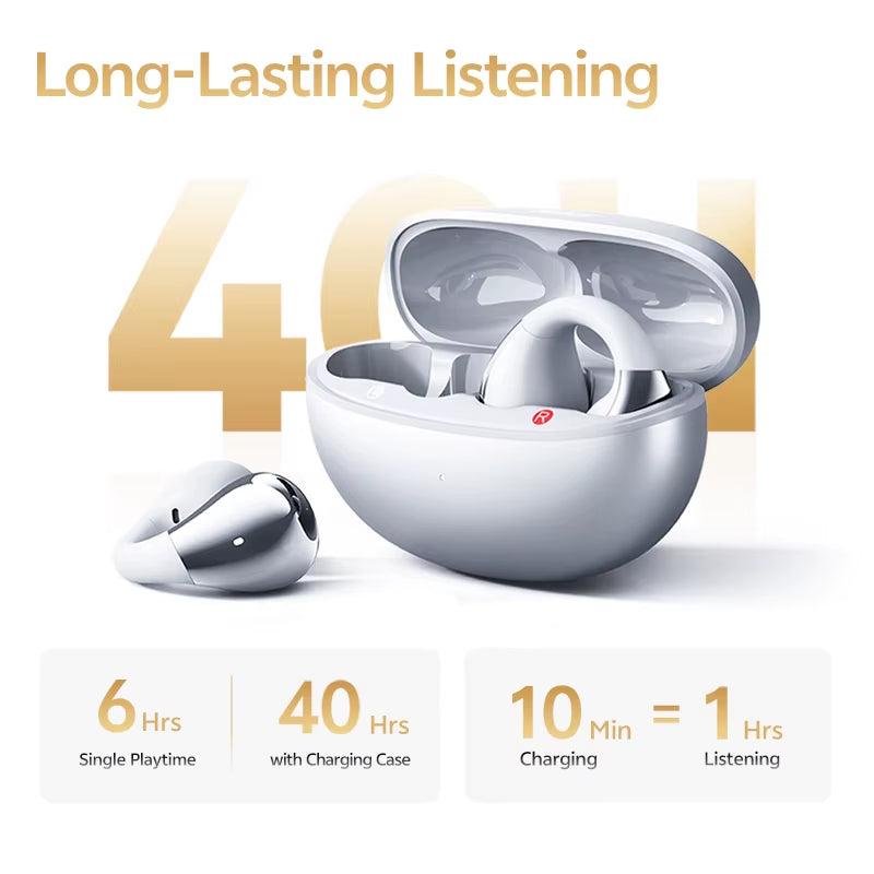 Crossky C30S Open Ear Wireless Earphones Hi-Res with LDAC Ear Clip Earbuds Bluetooth 6.0 Clip on OWS Sports Headphones 40Hrs