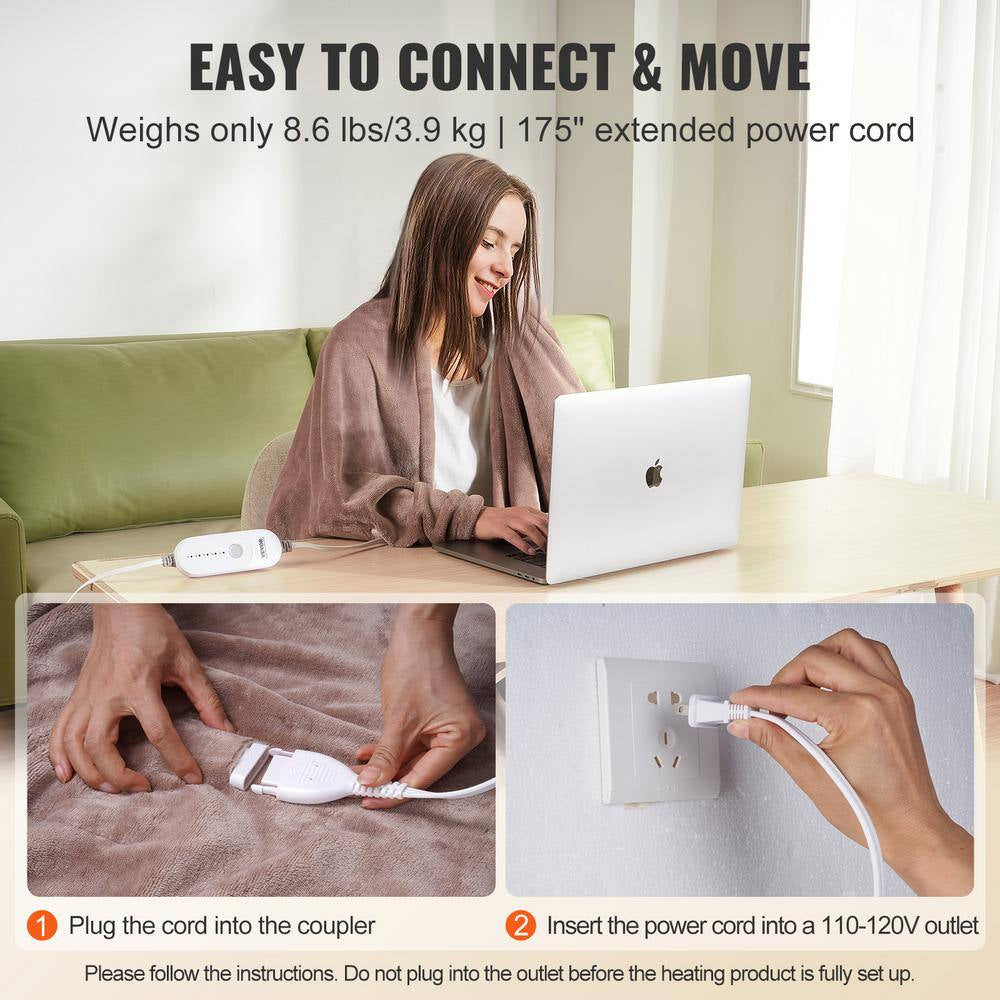 Heated Blanket Electric Throw 100 In. X 90 In. Twin Size Soft Flannel, Sherpa Heating Blanket Electric Blanket, Beige