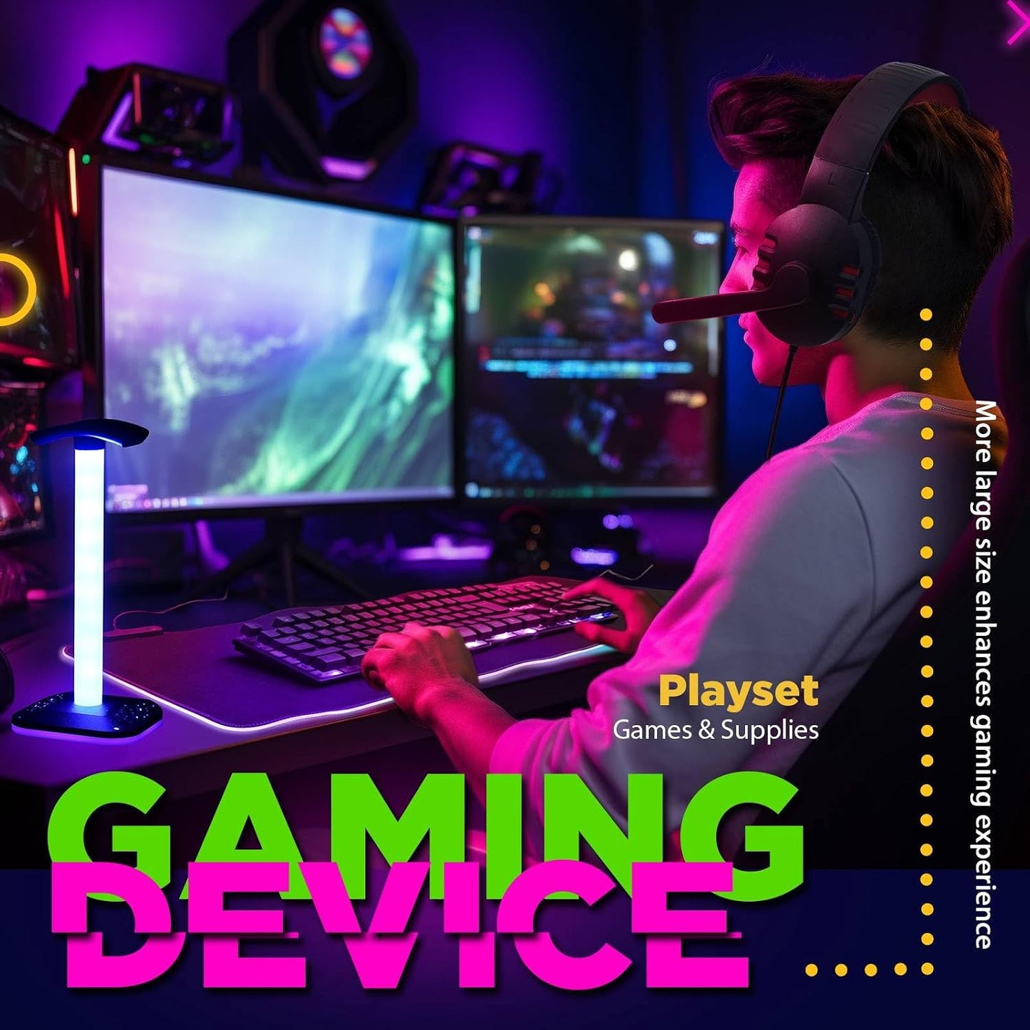 6 in 1 Gaming Accessories Bundle Includes Keyboard, Mouse, Mouse Pad, Headset, LED XL Mouse Pad, Luminous Headphone Stand Backlight PC Gaming Set for PC Beginner Gamer Gift Favors