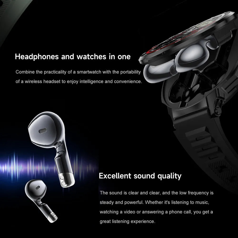 2 in 1 Smart Watch with Earbuds round Screen Fitness Watch for Men NFC Multiple Sport Compatible with Iphone Android