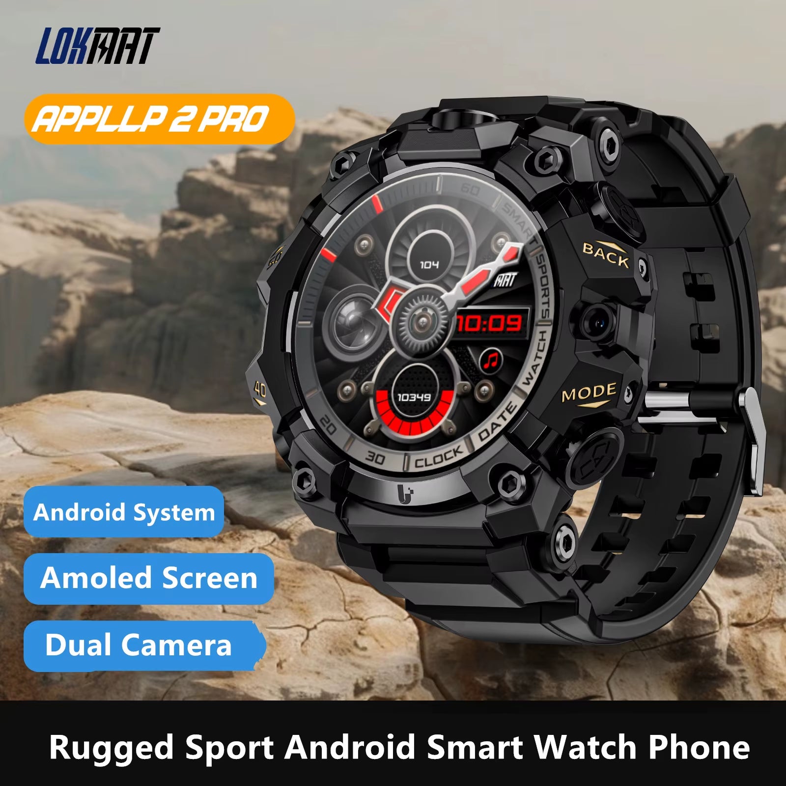 New APPLLP 2 PRO Rugged Sport Android Smart Watch Phone Dual Camera Video Calls Wifi Fitness 4G Watch Amoled round Screen