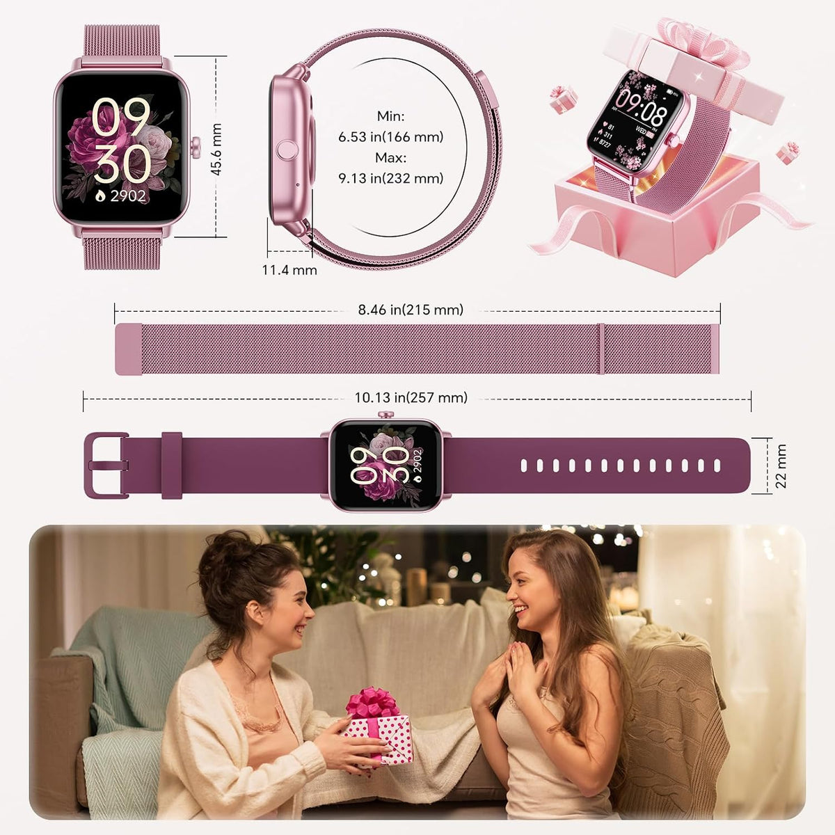 Smart Watches for Women (Calls/Sms/Reminders), 1.85" HD Alexa Smart Watch for Android Phones & Iphone Compatible, 120+ Sport Modes Fitness Watch, Heart Rate/Spo2/Sleep Tracker, 3ATM Fitness Trackers