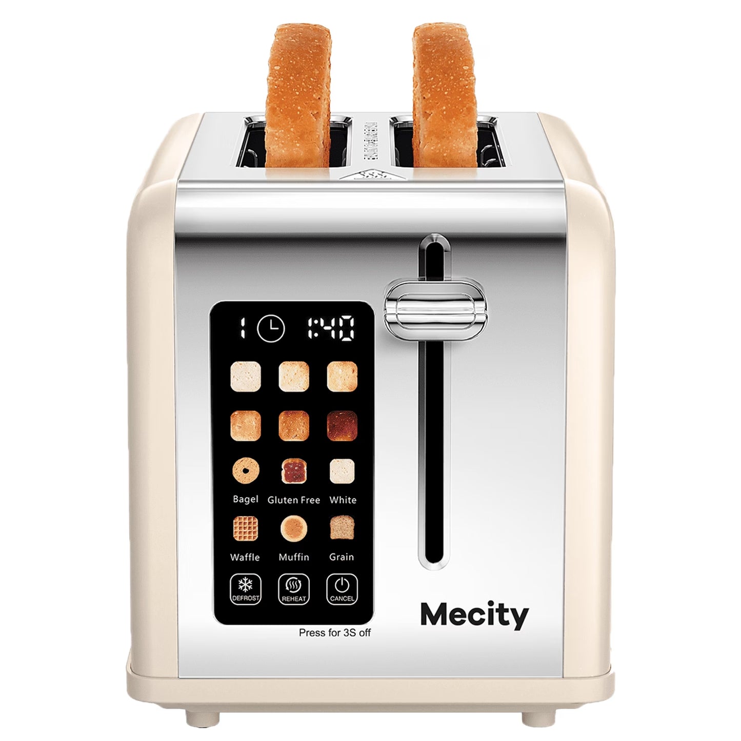 4-Slice Toaster with Touchscreen, Stainless Steel, Wide Slots, 6 Browning Settings, Digital Display, Reheat, Defrost, Crumb Tray, Matte Black