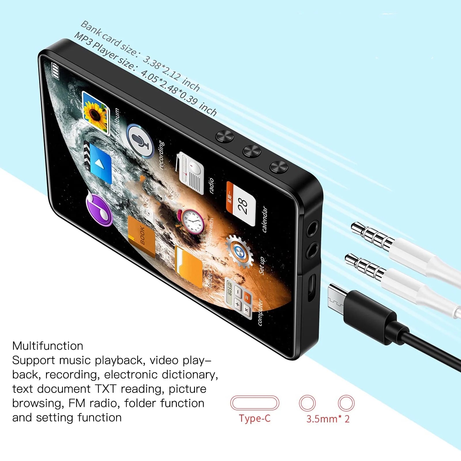 144GB Mp3 Player with Bluetooth, 4.0 Inch Full Touchscreen Mp4 Player, Voice Recorder, Portable Hifi Sound Mp3 Music Player with Earphones, Built-In HD Speaker, Black