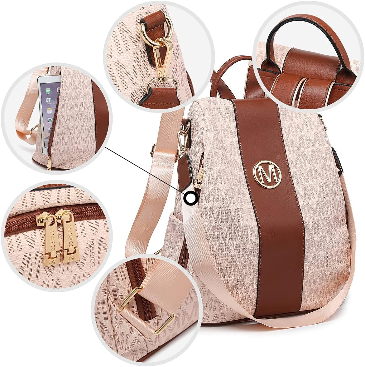 Women Fashion Backpack Purse Multi Pockets Anti-Theft Rucksack Travel Shoulder Bag Handbag Set 2Pcs