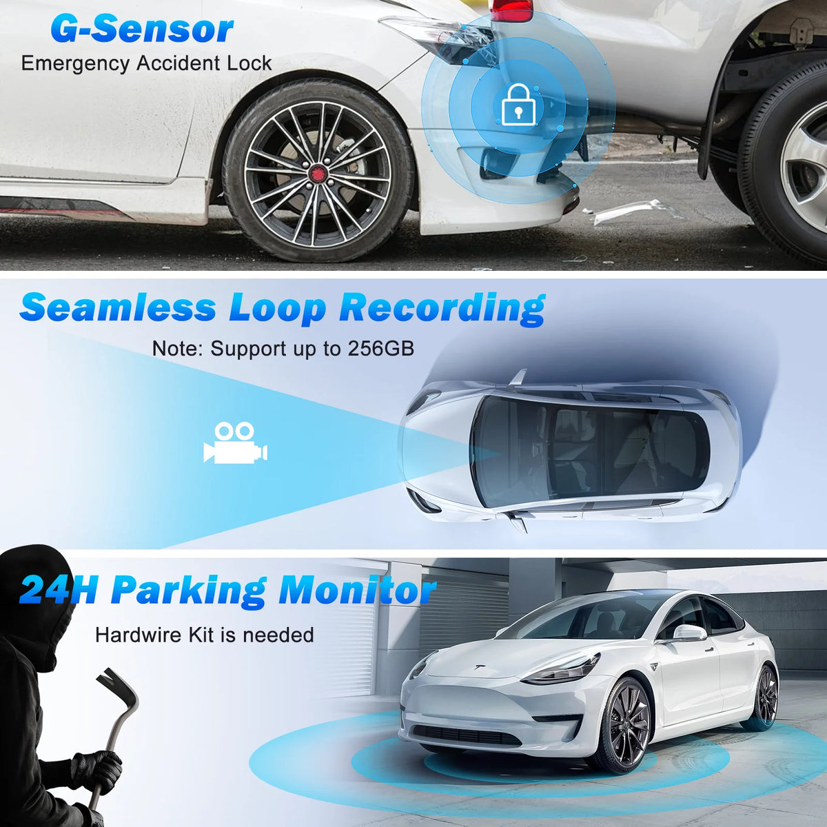 Dash Cam Front and Rear, 4K Full HD Dash Camera with Built-In Wifi GPS, Super Night Vision, WDR, 24H Parking Mode, 32GB Card Included
