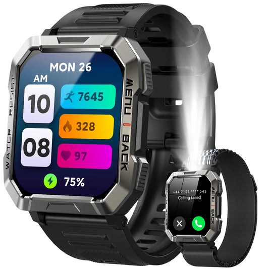 New Smart Watch 2.01'' HD Display Outdoor Men'S Watches with Emergency Lighting Bluetooth Call Waterproof Smartwatch