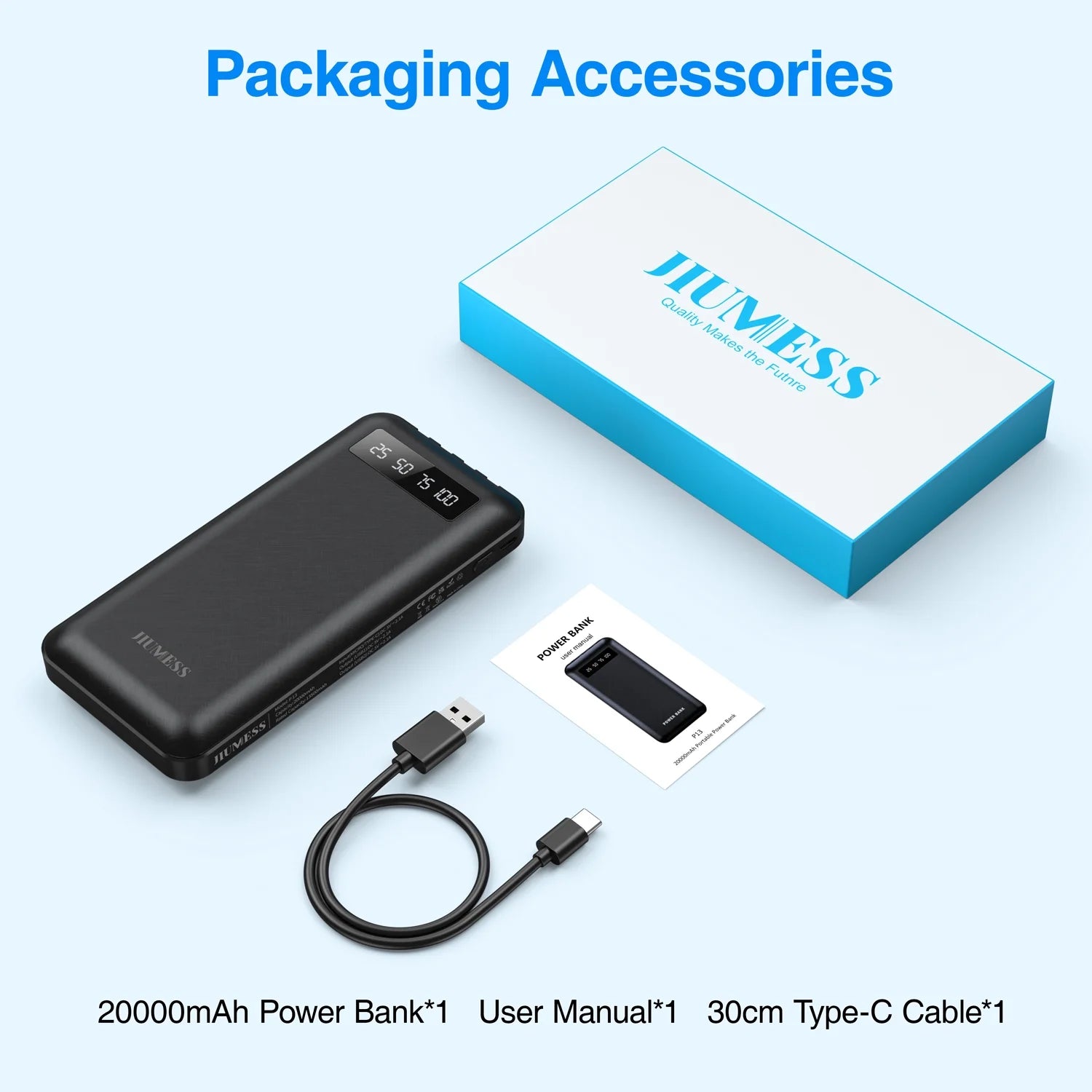 20000Mah Power Bank Portable Charger with Cables Compatible for Iphone, Android Cell Phone