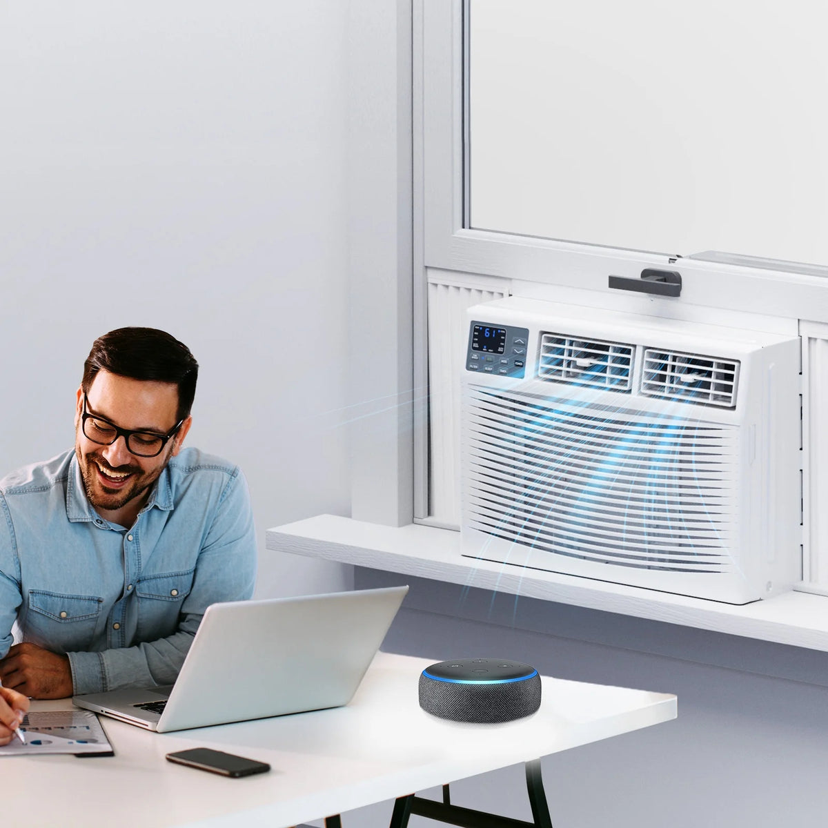 Window Air Conditioner with Heat, 8000 BTU Window AC Unit & Heater Combo with APP & Voice Smart Control, Timer Function & Easy Installation Kit, 115V/60Hz