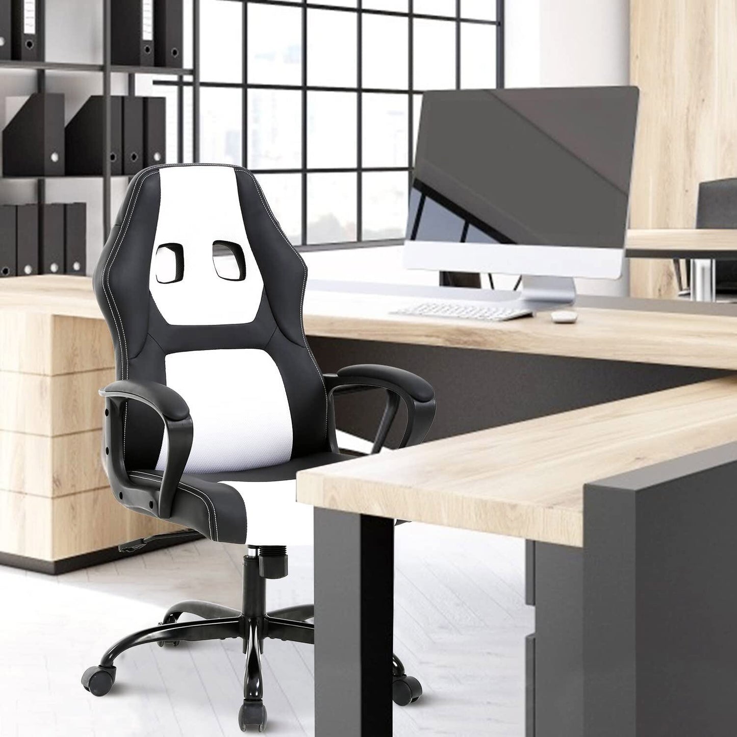 Massage Computer Gaming Chair Swivel Office Ergonomic Racing Chair Seat White